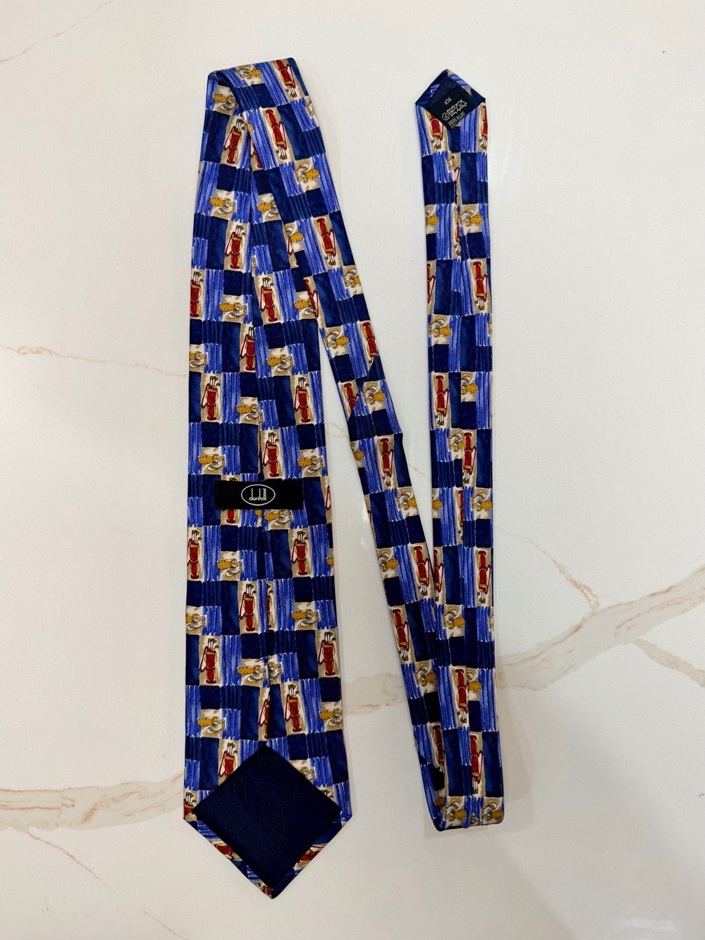Vintage Dunhill Golf Bag Novelty Tie 100% Silk Blue Designer Necktie - Picture 3 of 4